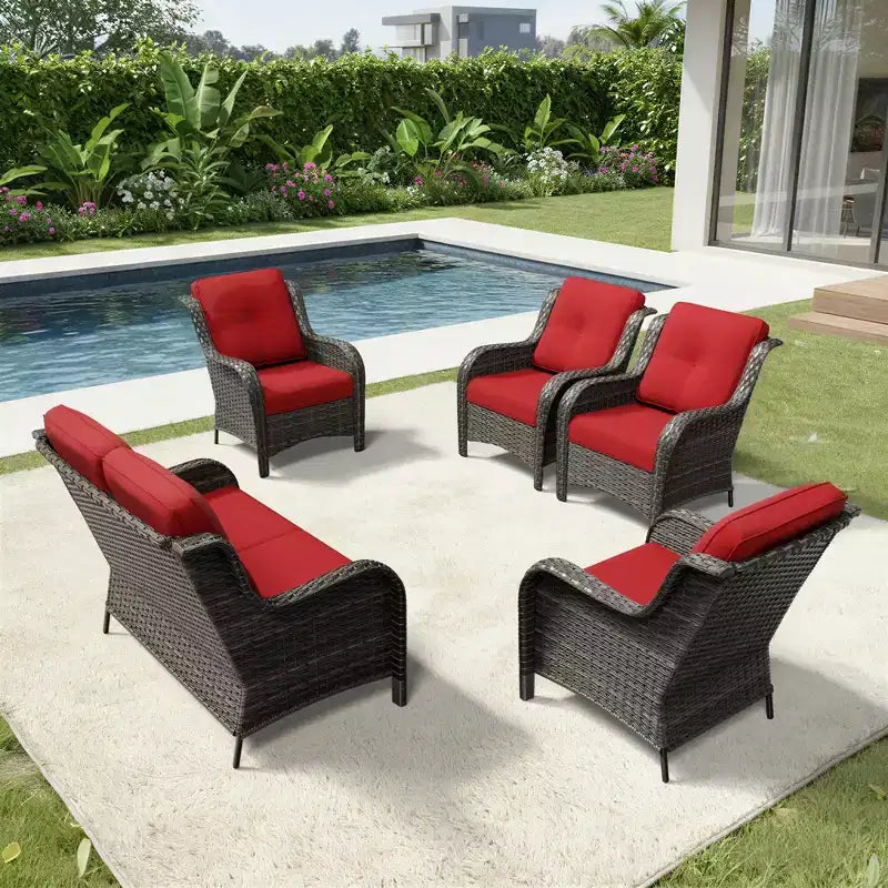 UPTIOT Outdoor Rattansofa mit 2 Sitzen und 4 Stühlen inklusive wetterfester Polster