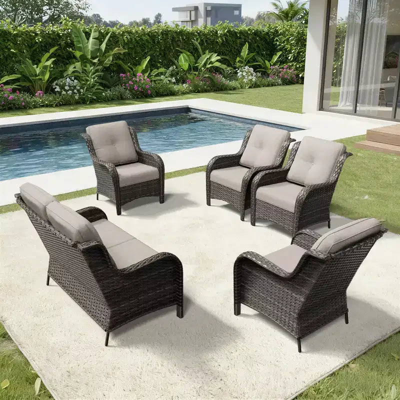 UPTIOT Outdoor Rattansofa mit 2 Sitzen und 4 Stühlen inklusive wetterfester Polster