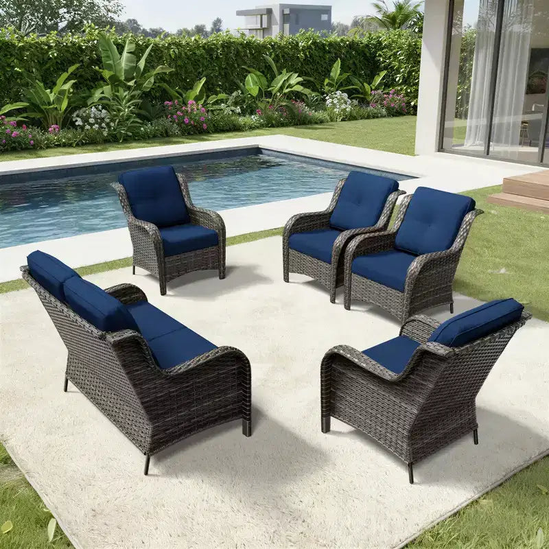 UPTIOT Outdoor Rattansofa mit 2 Sitzen und 4 Stühlen inklusive wetterfester Polster