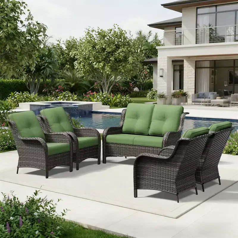 UPTIOT Outdoor Rattansofa mit 2 Sitzen und 4 Stühlen inklusive wetterfester Polster