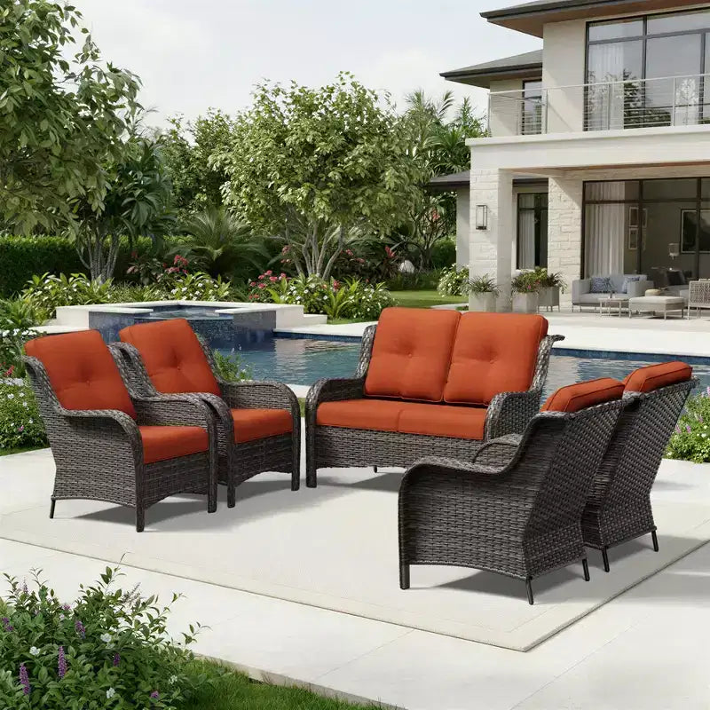 UPTIOT Outdoor Rattansofa mit 2 Sitzen und 4 Stühlen inklusive wetterfester Polster