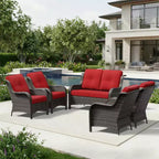 UPTIOT Outdoor Rattansofa mit 2 Sitzen und 4 Stühlen inklusive wetterfester Polster