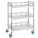 3-Shelf Stainless Steel Rolling Lab Cart with Guardrails and Swivel Casters 220 lbs Capacity Dental Utility Medical Trolley 26x16x34 Inch