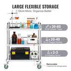 Edelstahl-Rollwagen mit 3 Ablagen, Schutzgittern und Lenkrollen, 100 kg Tragkraft, für Labor, Zahnarztpraxis, Medizin, 66x40x86 cm