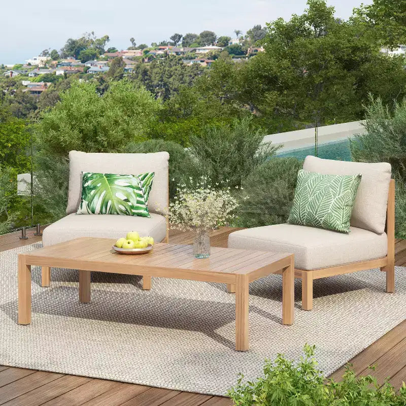 Christopher Knight Home Phanupong modernes 3-teiliges Gartenmöbel-Set aus Akazienholz mit Seilgeflecht und Lattenrost-Design