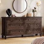 8-Schubladen-Kommode für Schlafzimmer, Vintage 59 TV-Kommode mit geschnitzten Griffen und spitz zulaufenden Beinen, Holzschubladen mit großer Kapazität