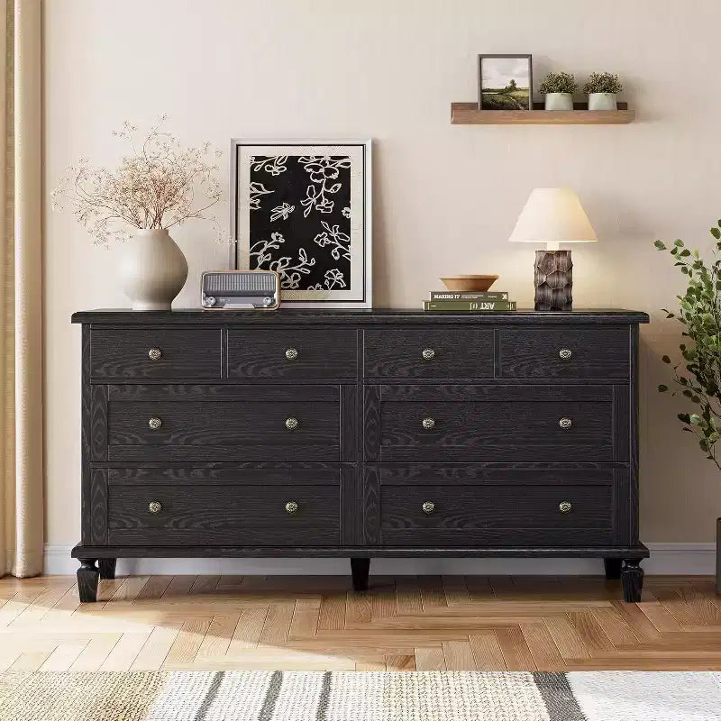 8 Drawer Dresser for Bedroom, Vintage 59 Dresser TV Stand with Carved Handles and Tapered Legs, Wood Chests of Drawers with Large Capacity Storage