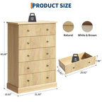5-Schubladen-Kommode fürs Schlafzimmer, aufrechter Holzschrank, mit Metallgriffen, geeignet für Wohnungen, Schlafzimmer, Wohnzimmer und Esszimmer