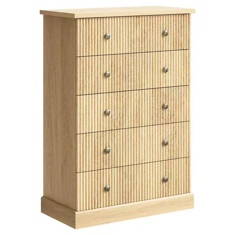 5-Drawer Bedroom Dresser, Upright Wooden Wardrobe, with Metal Handles, Suitable for Apartments, Bedrooms, Living Rooms, and Dining Rooms