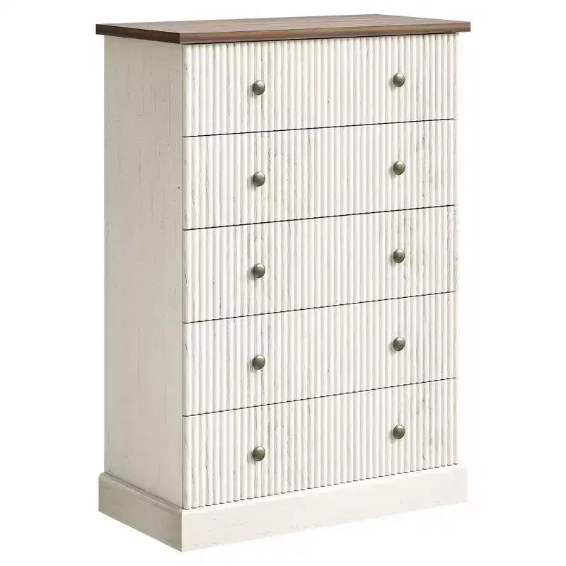 5-Schubladen-Kommode fürs Schlafzimmer, aufrechter Holzschrank, mit Metallgriffen, geeignet für Wohnungen, Schlafzimmer, Wohnzimmer und Esszimmer