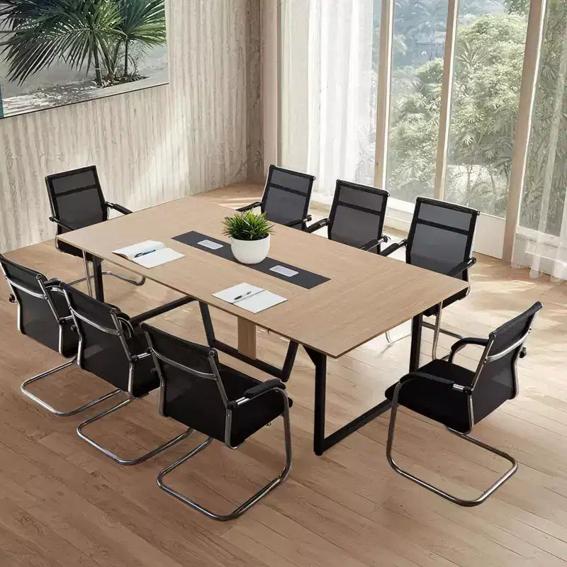 VEVOR Konferenztisch, 240 cm Besprechungstisch für 10 Personen, Moderner rechteckiger Seminartisch mit Metallbeinen, Großer Besprechungstisch für Büros, Braun