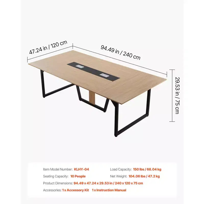 VEVOR Konferenztisch, 240 cm Besprechungstisch für 10 Personen, Moderner rechteckiger Seminartisch mit Metallbeinen, Großer Besprechungstisch für Büros, Braun