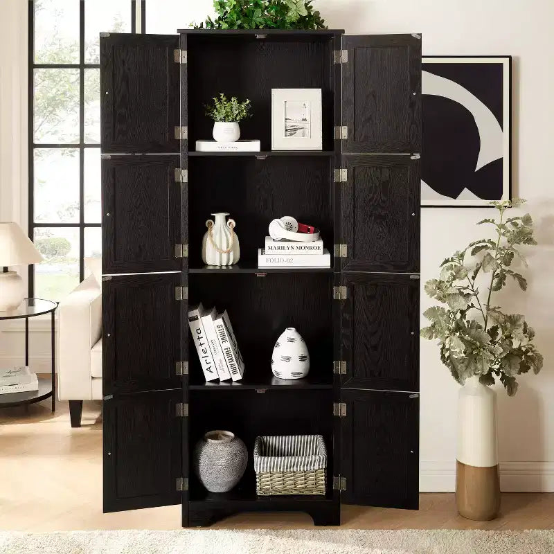 72.4 Hoher Lagerschrank Hoher Lagerschrank mit 8 Türen und 4 Regalen, Bücherregal für Wohnzimmer, Büro