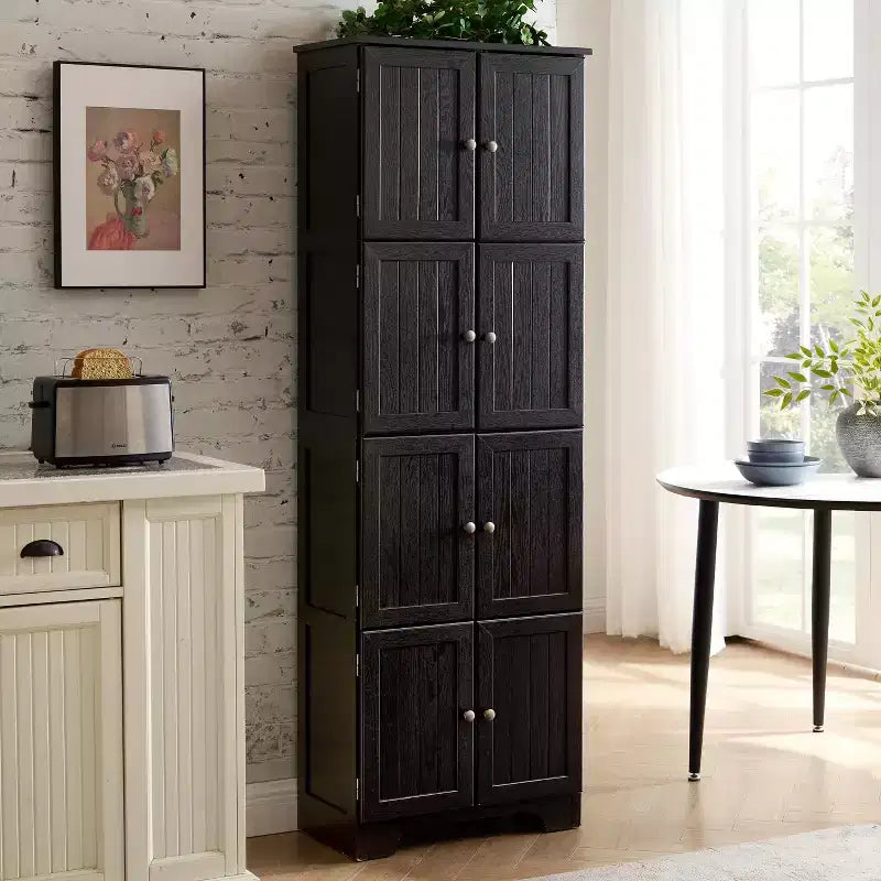 72.4 Hoher Lagerschrank Hoher Lagerschrank mit 8 Türen und 4 Regalen, Bücherregal für Wohnzimmer, Büro