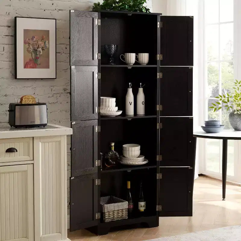 72.4 Hoher Lagerschrank Hoher Lagerschrank mit 8 Türen und 4 Regalen, Bücherregal für Wohnzimmer, Büro
