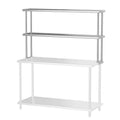Stainless Steel 2-Tier Lab Overshelf  60W x 12D x 39H, Adjustable Heavy-Duty Shelves (360 lb + 220 lb Capacity) for Workbench