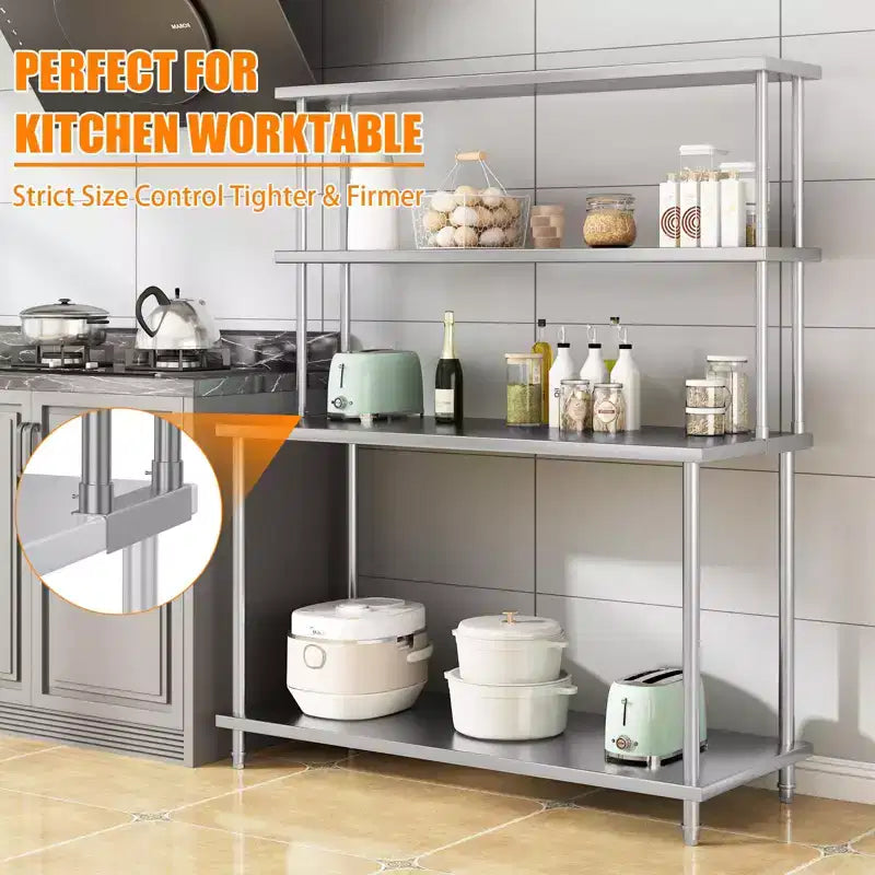 Edelstahl 2-stöckiges Labor-Regal 60B x 12T x 39H, verstellbare Hochleistungsböden (360 lb + 220 lb Tragfähigkeit) für Werkbank