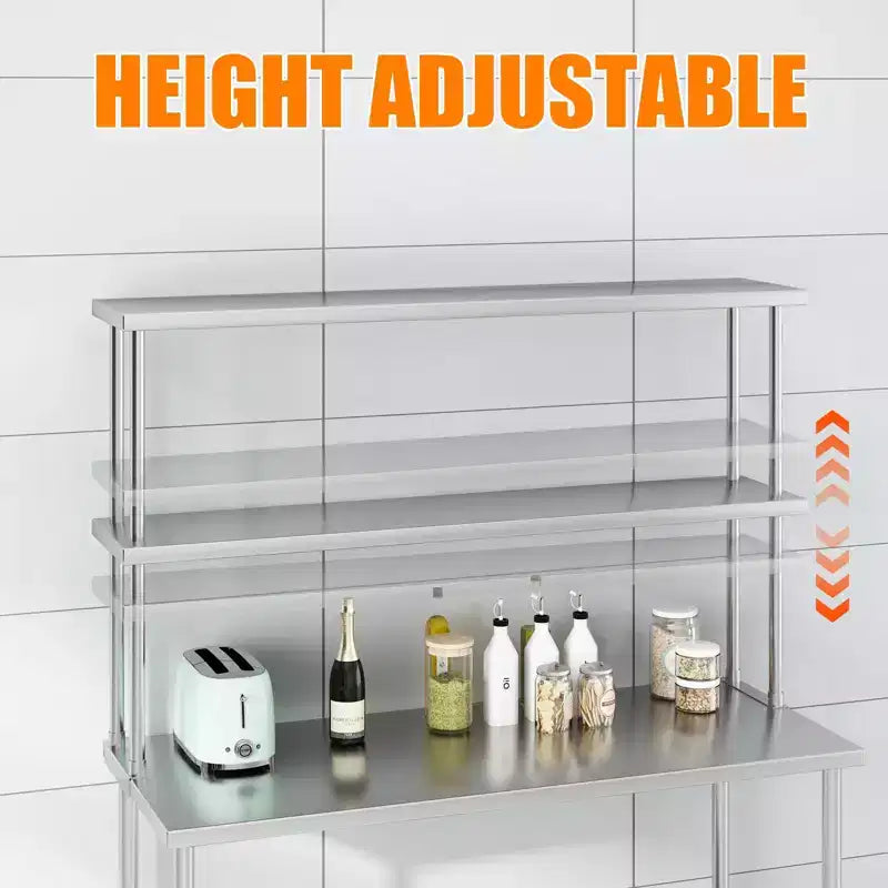 Edelstahl 2-stöckiges Labor-Regal 60B x 12T x 39H, verstellbare Hochleistungsböden (360 lb + 220 lb Tragfähigkeit) für Werkbank