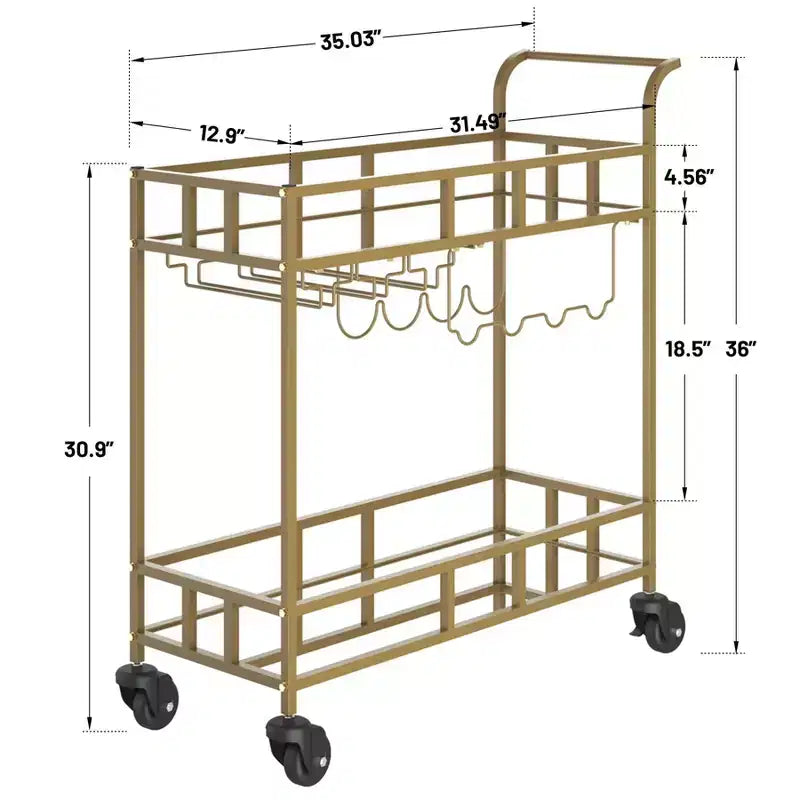 COZONY 2-stöckiger Barwagen mit Weinregal und Glashalterung, verspiegelter mobiler Servierwagen mit Rollen für Küche und Wohnzimmer