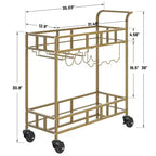 COZONY 2-stöckiger Barwagen mit Weinregal und Glashalterung, verspiegelter mobiler Servierwagen mit Rollen für Küche und Wohnzimmer