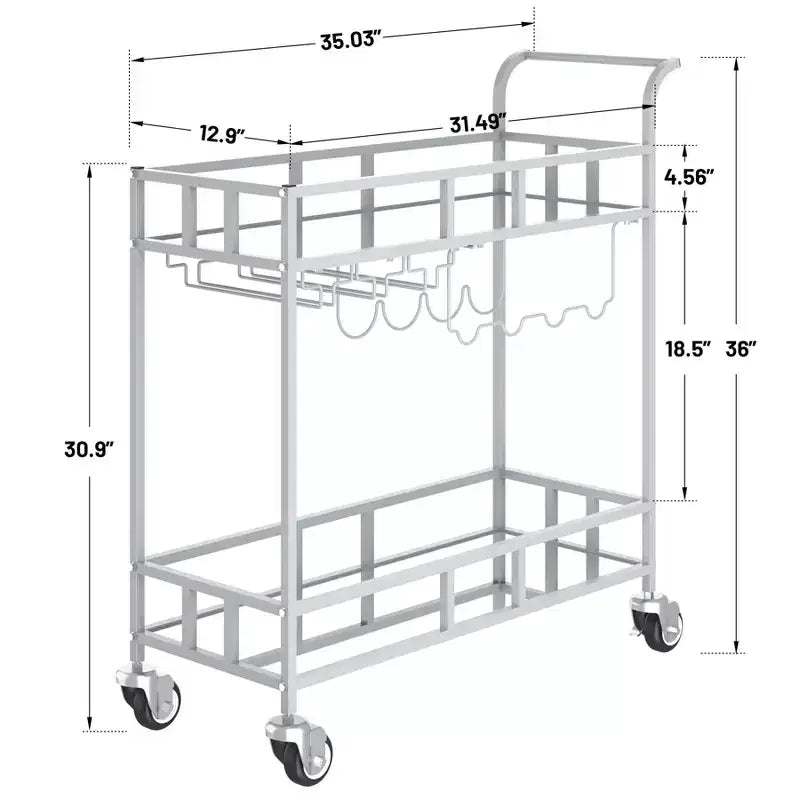 COZONY 2-stöckiger Barwagen mit Weinregal und Glashalterung, verspiegelter mobiler Servierwagen mit Rollen für Küche und Wohnzimmer