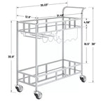 COZONY 2-stöckiger Barwagen mit Weinregal und Glashalterung, verspiegelter mobiler Servierwagen mit Rollen für Küche und Wohnzimmer