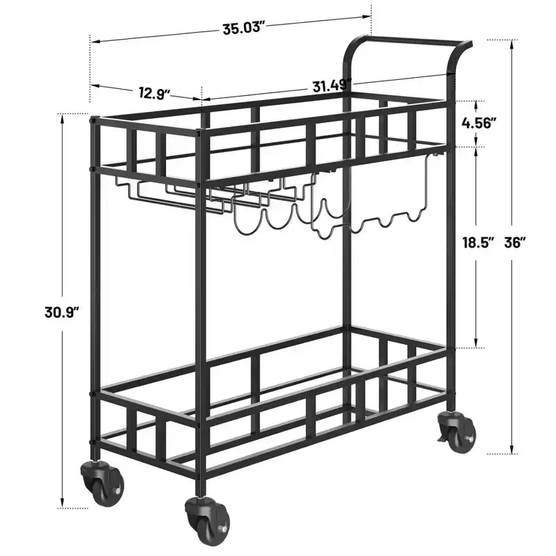 COZONY 2-stöckiger Barwagen mit Weinregal und Glashalterung, verspiegelter mobiler Servierwagen mit Rollen für Küche und Wohnzimmer