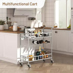 COZONY 2-stöckiger Barwagen mit Weinregal und Glashalterung, verspiegelter mobiler Servierwagen mit Rollen für Küche und Wohnzimmer
