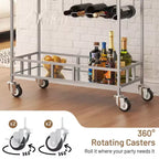 COZONY 2-stöckiger Barwagen mit Weinregal und Glashalterung, verspiegelter mobiler Servierwagen mit Rollen für Küche und Wohnzimmer