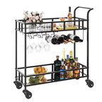 COZONY 2-stöckiger Barwagen mit Weinregal und Glashalterung, verspiegelter mobiler Servierwagen mit Rollen für Küche und Wohnzimmer