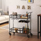 COZONY 2 Tier Bar Cart with Wine Rack and Glass Holder, Mirrored Mobile Serving Cart with Wheels for Kitchen Living Room