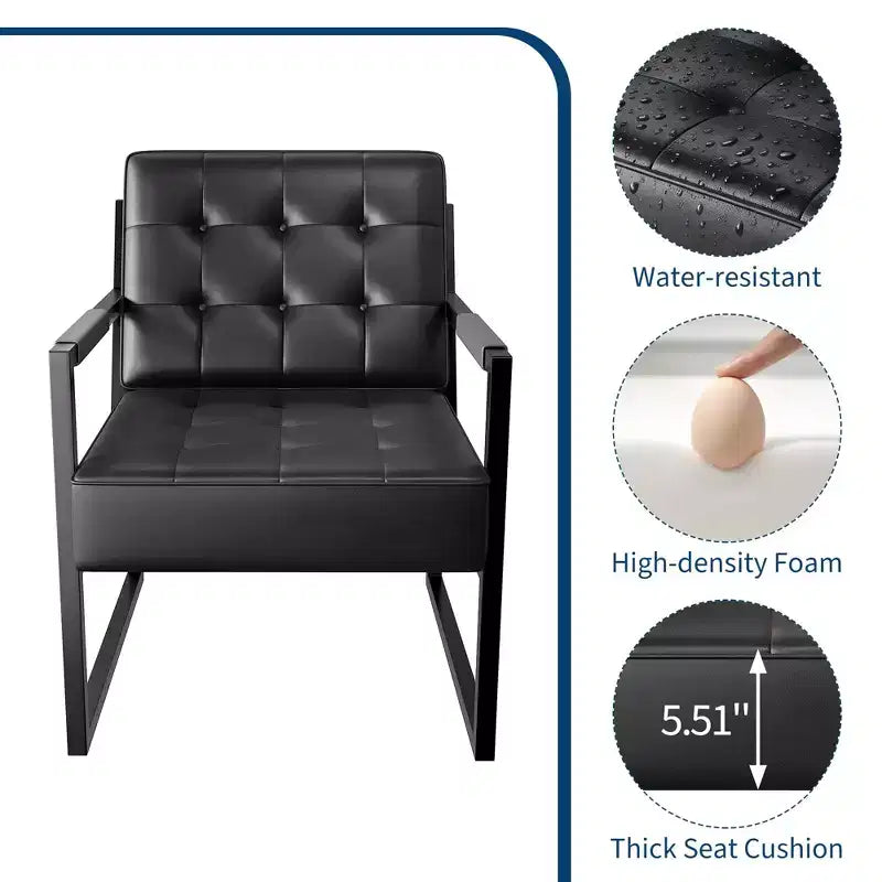 Mid-Century Akzentsessel – Kunstleder-Loungesessel mit Metallbeinen für Wohnzimmer, Schlafzimmer, Büro, Empfangsbereich – Schwarz
