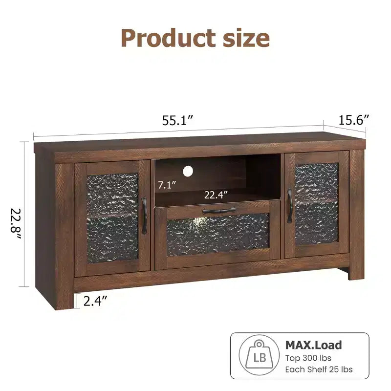 55" Farmhouse TV-Schrank mit Wellenlinien-Acryltüren, Entertainment-Center für 55" Fernseher, verstellbare Einlegeböden, 136 kg Tragfähigkeit