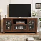 55" Farmhouse TV-Schrank mit Wellenlinien-Acryltüren, Entertainment-Center für 55" Fernseher, verstellbare Einlegeböden, 136 kg Tragfähigkeit