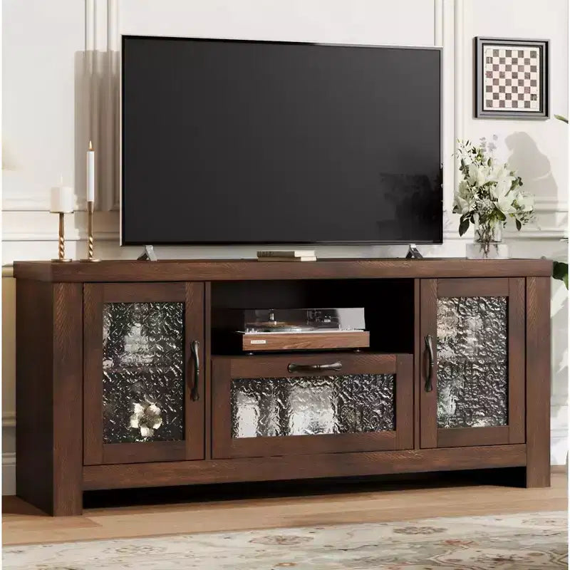 55" Farmhouse TV-Schrank mit Wellenlinien-Acryltüren, Entertainment-Center für 55" Fernseher, verstellbare Einlegeböden, 136 kg Tragfähigkeit