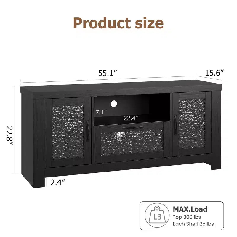 55" Farmhouse TV-Schrank mit Wellenlinien-Acryltüren, Entertainment-Center für 55" Fernseher, verstellbare Einlegeböden, 136 kg Tragfähigkeit