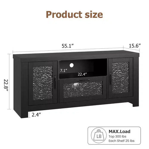55" Farmhouse TV-Schrank mit Wellenlinien-Acryltüren, Entertainment-Center für 55" Fernseher, verstellbare Einlegeböden, 136 kg Tragfähigkeit