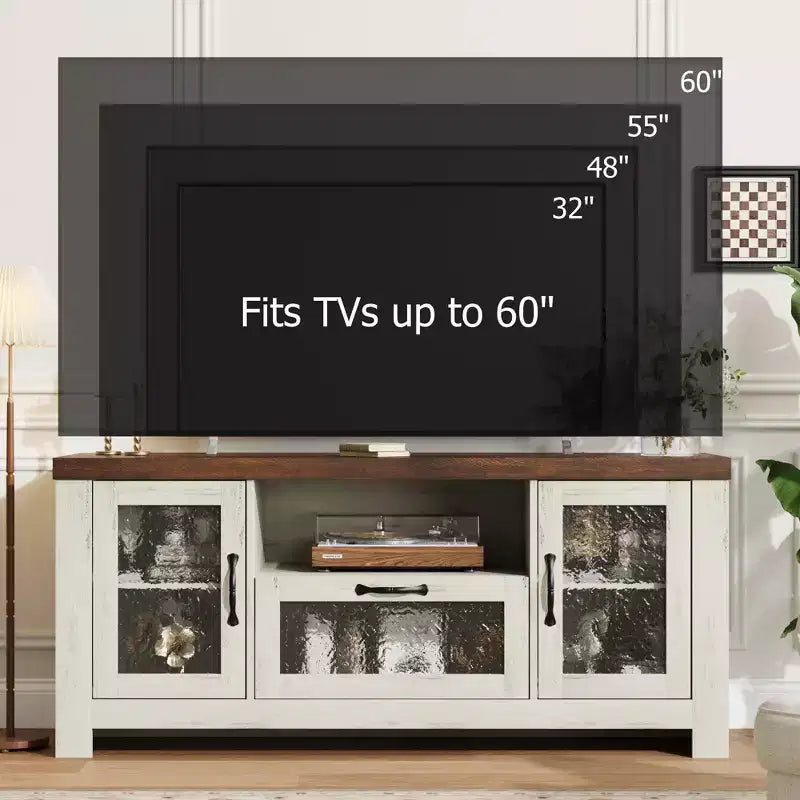 55" Farmhouse TV-Schrank mit Wellenlinien-Acryltüren, Entertainment-Center für 55" Fernseher, verstellbare Einlegeböden, 136 kg Tragfähigkeit