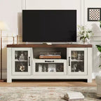 55" Farmhouse TV-Schrank mit Wellenlinien-Acryltüren, Entertainment-Center für 55" Fernseher, verstellbare Einlegeböden, 136 kg Tragfähigkeit