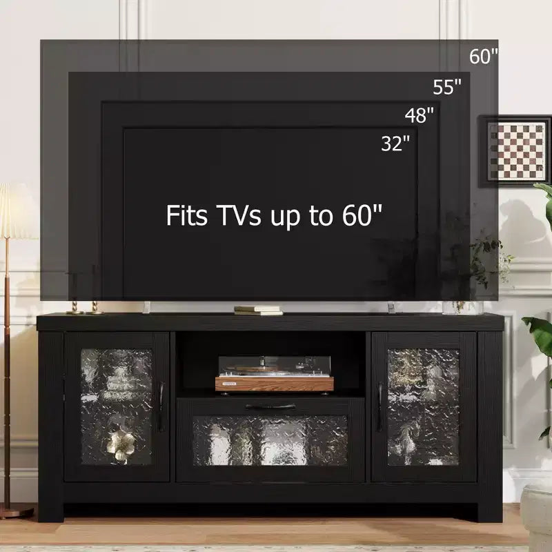 55" Farmhouse TV-Schrank mit Wellenlinien-Acryltüren, Entertainment-Center für 55" Fernseher, verstellbare Einlegeböden, 136 kg Tragfähigkeit