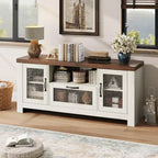 55" Farmhouse TV-Schrank mit Wellenlinien-Acryltüren, Entertainment-Center für 55" Fernseher, verstellbare Einlegeböden, 136 kg Tragfähigkeit