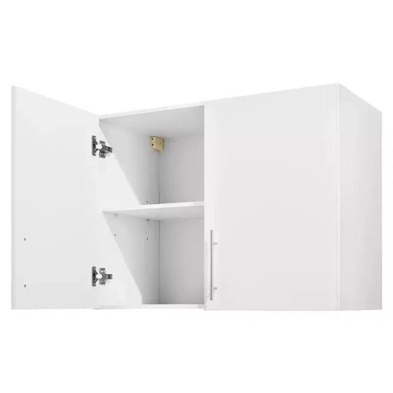 VEVOR Laundry Room Wall Cabinet, 2-Tier Wall Mounted Hanging Cabinet with Adjustable Shelf, 32 in Cupboard Storage with 2 Doors, White