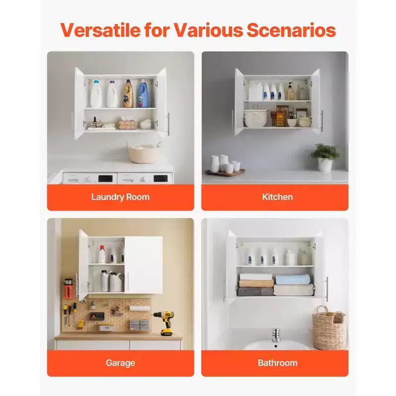 VEVOR Wäscheschrank mit 2 Türen und verstellbarem Regal, 2-stufiger Hängeschrank für die Waschküche, 81 cm, Weiß