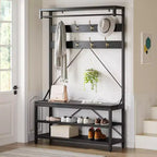 40 Industrial Hall Tree with Bench and Shoe Storage  Coat Rack with Hanging Bar, Hooks, and Storage Shelf for Entryway and Mudroom