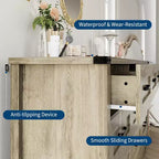 Kommode mit 9 Schubladen für Schlafzimmer, 59 cm hoher Bauernhaus-Holzschrank, moderne lange Kommode, Holzschrank mit Griffen für Wohnzimmer