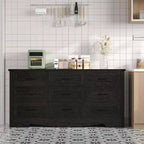 Kommode mit 9 Schubladen für Schlafzimmer, 59 cm hoher Bauernhaus-Holzschrank, moderne lange Kommode, Holzschrank mit Griffen für Wohnzimmer