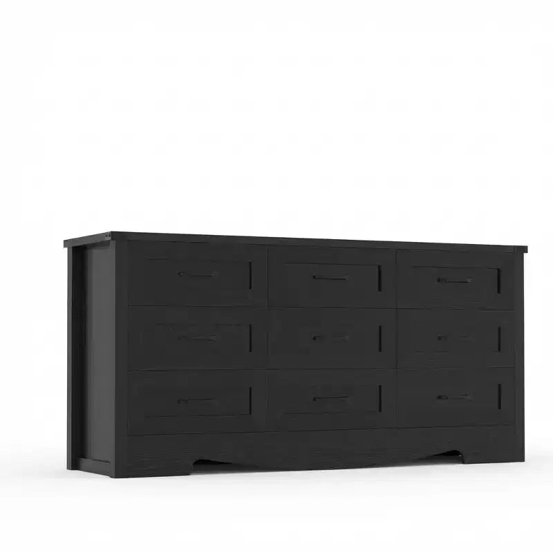 Kommode mit 9 Schubladen für Schlafzimmer, 59 cm hoher Bauernhaus-Holzschrank, moderne lange Kommode, Holzschrank mit Griffen für Wohnzimmer
