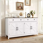 VEVOR Kaffeebar-Schrank, Bauernhaus-Kaffeebartisch mit 2 Schubladen, Buffetschrank mit 4 Scheunentüren, 140 x 39,5 x 80 cm, Weiß