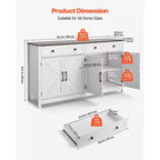 VEVOR Kaffeebar-Schrank, Bauernhaus-Kaffeebartisch mit 2 Schubladen, Buffetschrank mit 4 Scheunentüren, 140 x 39,5 x 80 cm, Weiß