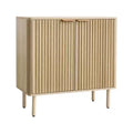 VEVOR Coffee Bar Cabinet, Mid Century Fluted Coffee Bar Table with 2-Tier Storage, Buffet Stand Cabinet with 2 Barn Door, 31.5 x 14.7 x 31.5 in, Oak